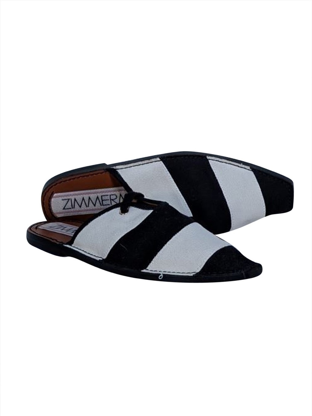 Zimmermann - Black & Ivory Stripe Canvas Mule Flats